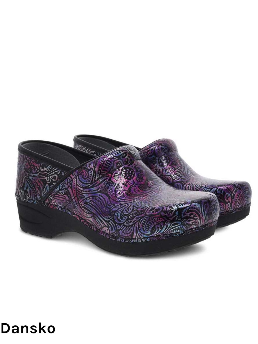 Dansko XP 2.0 Engraved Floral Clogs Purple Iridescent Size 39